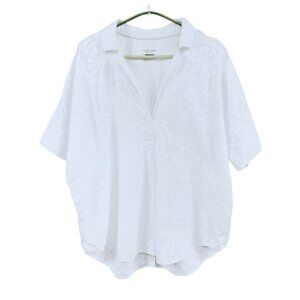 Anthropologie Pilcro White textured floral oversize shoulder Button Down Shirt L